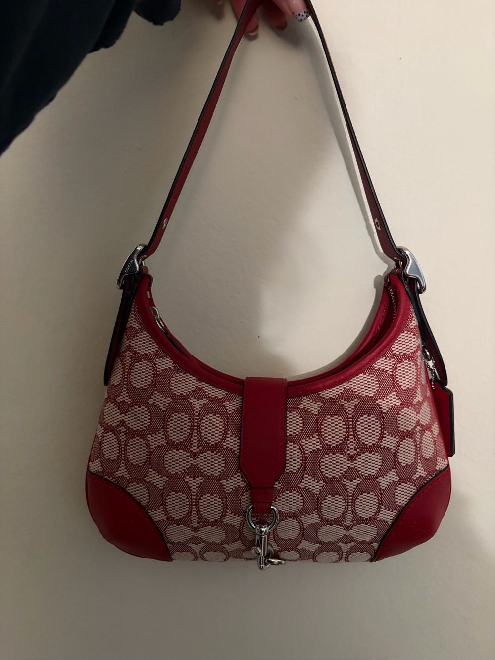 Coach Red Signature Jacquard Shoulder Bag